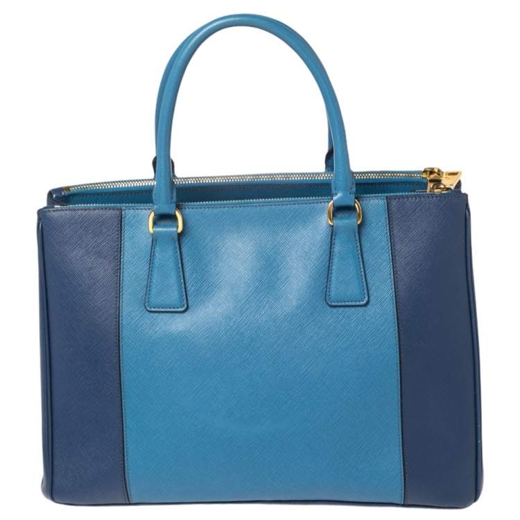 Pre Owned Prada Blue Two Tone Saffiano Lux Leather Medium Galleria Tote