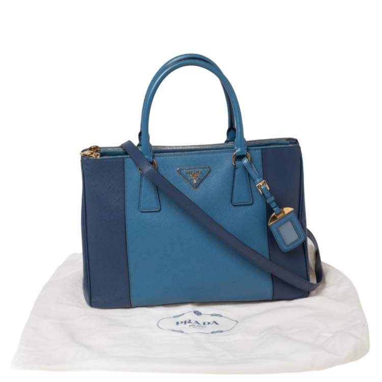 Pre Owned Prada Blue Two Tone Saffiano Lux Leather Medium Galleria Tote