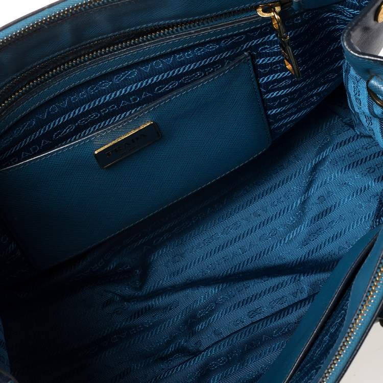 Pre Owned Prada Blue Two Tone Saffiano Lux Leather Medium Galleria Tote