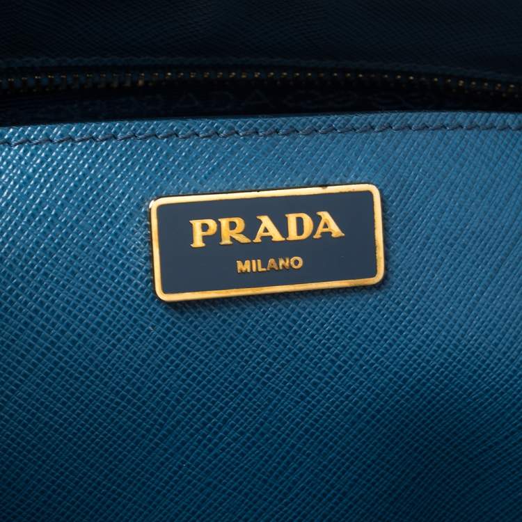 Pre Owned Prada Blue Two Tone Saffiano Lux Leather Medium Galleria Tote