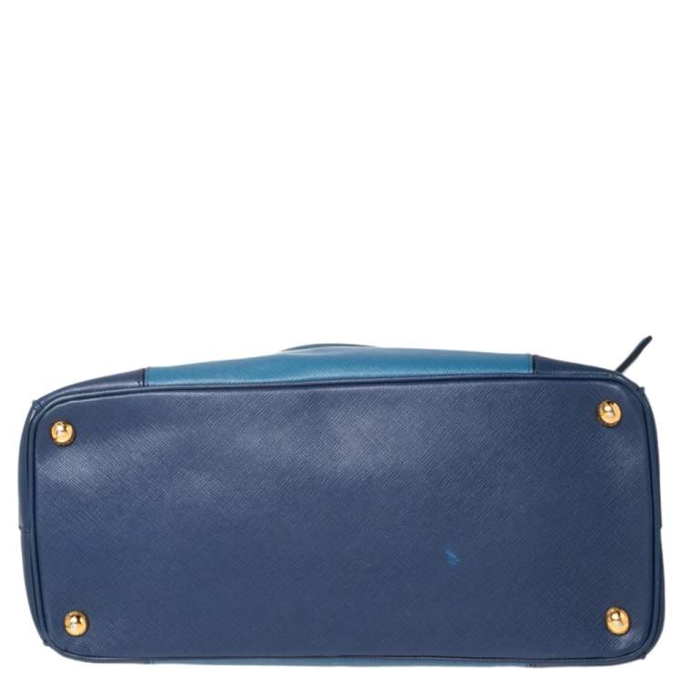 Pre Owned Prada Blue Two Tone Saffiano Lux Leather Medium Galleria Tote