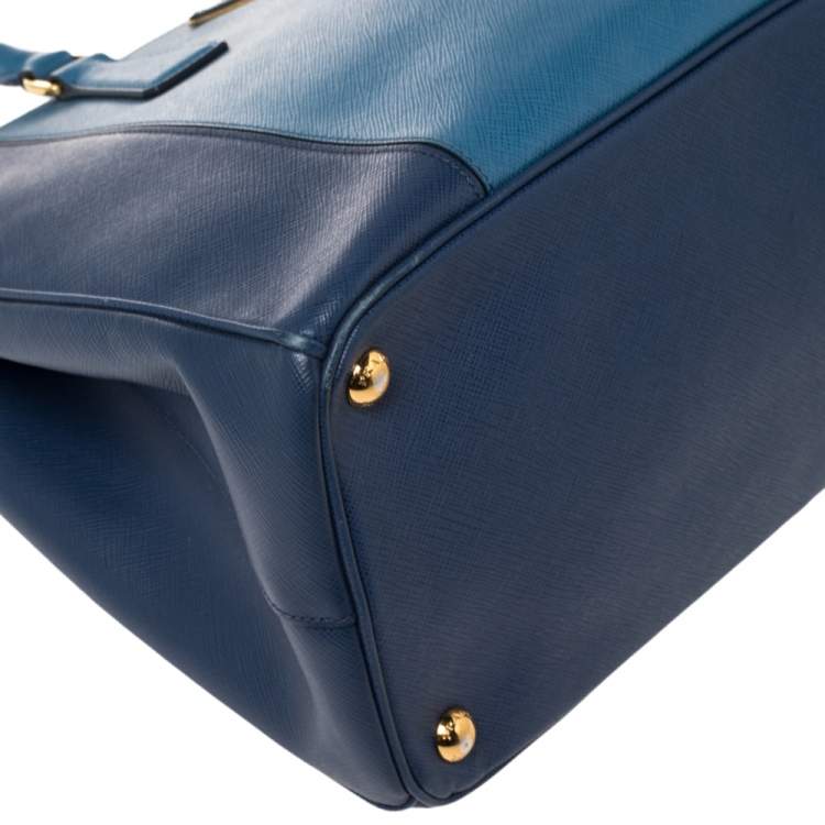 Pre Owned Prada Blue Two Tone Saffiano Lux Leather Medium Galleria Tote
