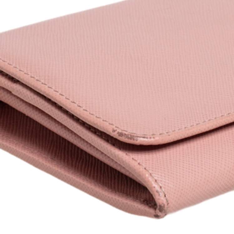 Pre Owned Prada Pink Saffiano Lux Leather Wallet on Chain