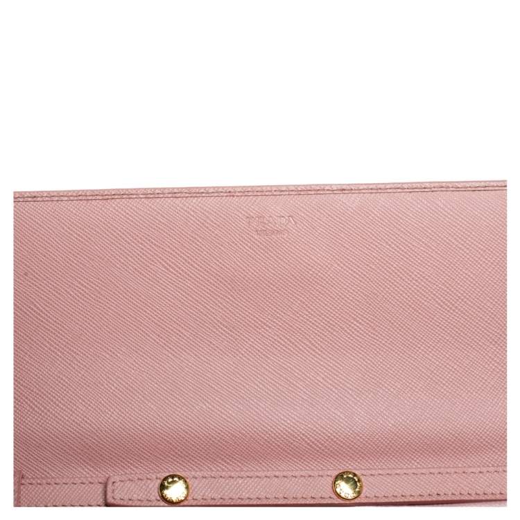 Pre Owned Prada Pink Saffiano Lux Leather Wallet on Chain