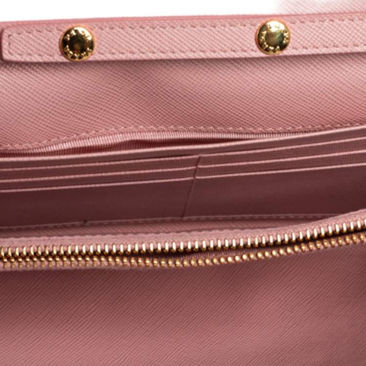 Pre Owned Prada Pink Saffiano Lux Leather Wallet on Chain