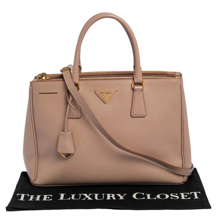 Pre Owned Prada Dusty Pink Saffiano Lux Leather Medium Galleria Tote