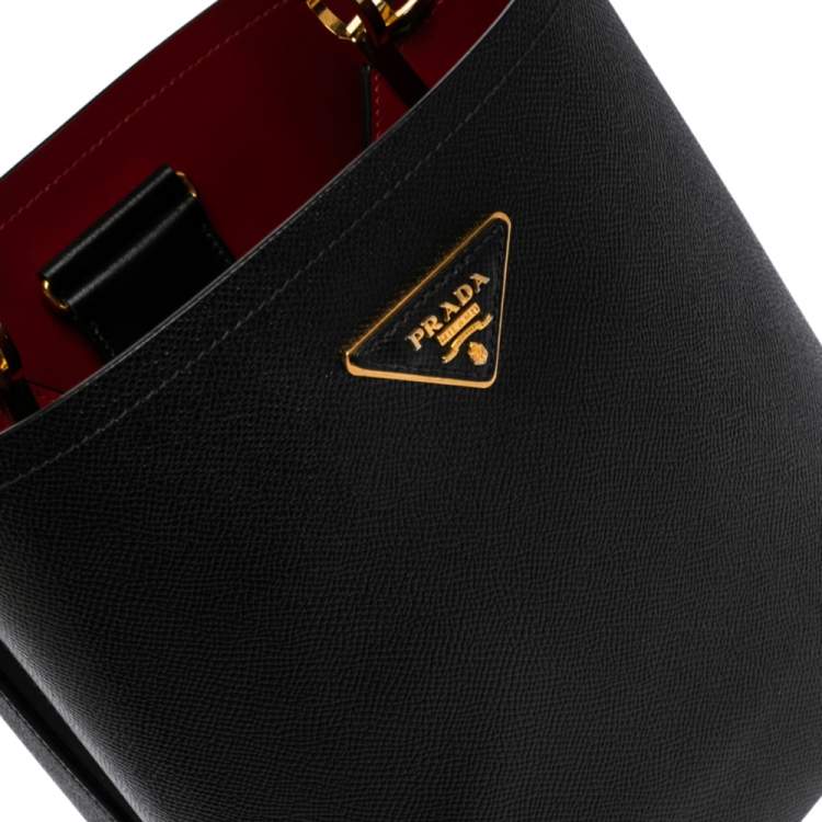 Pre Owned Prada Black Saffiano Leather Medium Panier Top Handle Bag