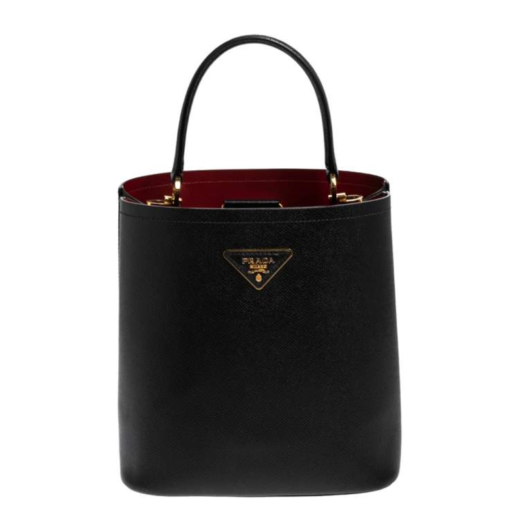 Pre Owned Prada Black Saffiano Leather Medium Panier Top Handle Bag