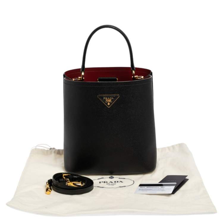 Pre Owned Prada Black Saffiano Leather Medium Panier Top Handle Bag