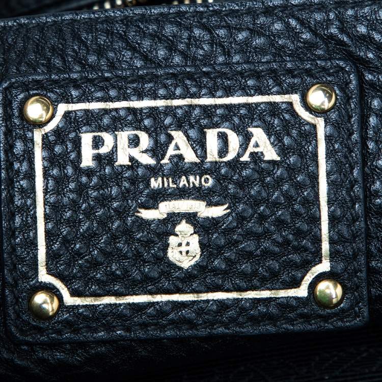 Pre Owned Prada Black Vitello Daino Leather Cervo Hobo