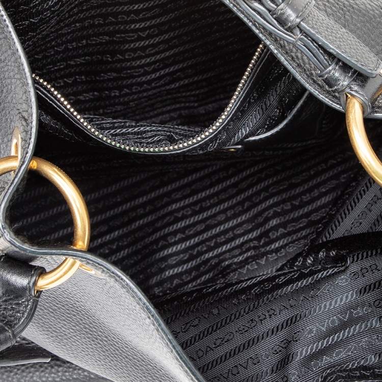 Pre Owned Prada Black Vitello Daino Leather Cervo Hobo