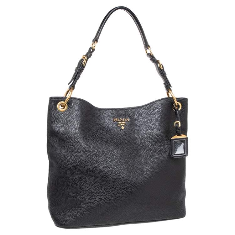 Pre Owned Prada Black Vitello Daino Leather Cervo Hobo