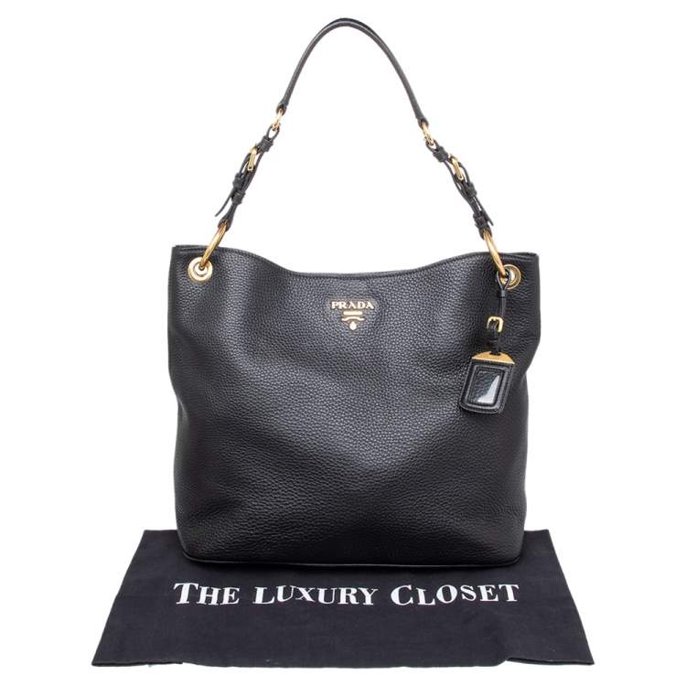 Pre Owned Prada Black Vitello Daino Leather Cervo Hobo