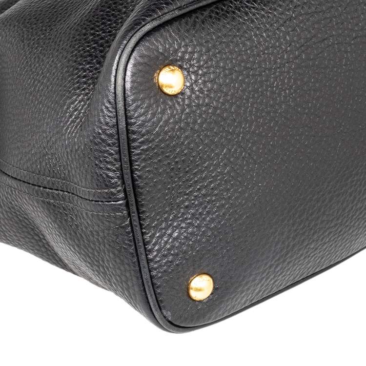 Pre Owned Prada Black Vitello Daino Leather Cervo Hobo