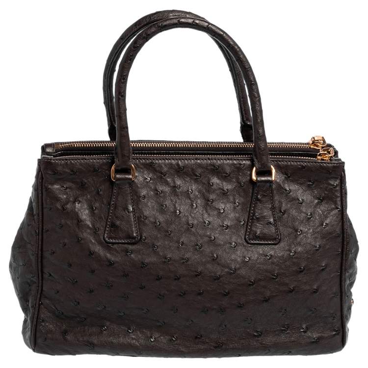 Pre Owned Prada Dark Brown Ostrich Small Galleria Tote