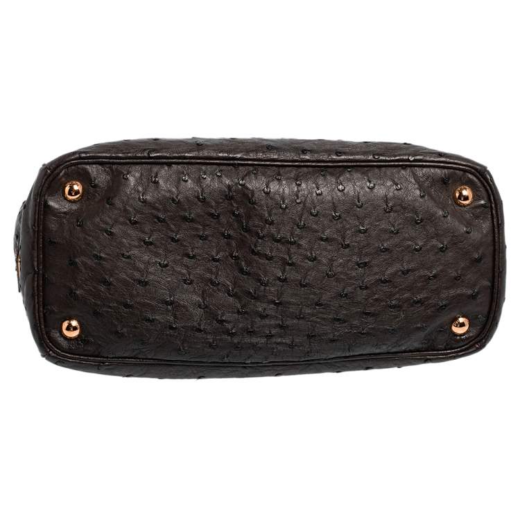 Pre Owned Prada Dark Brown Ostrich Small Galleria Tote