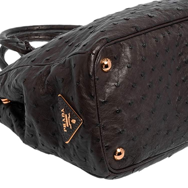 Pre Owned Prada Dark Brown Ostrich Small Galleria Tote