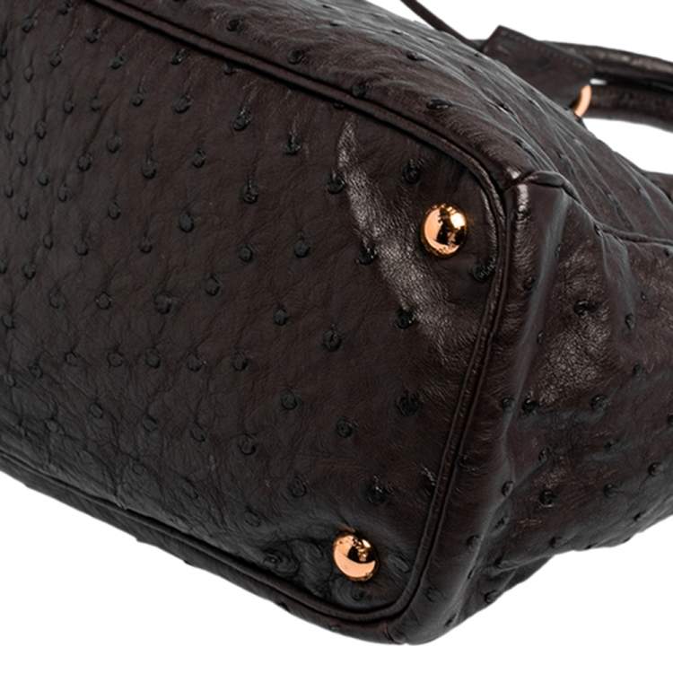 Pre Owned Prada Dark Brown Ostrich Small Galleria Tote