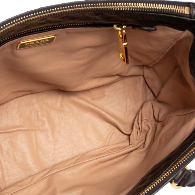 Pre Owned Prada Dark Brown Ostrich Small Galleria Tote