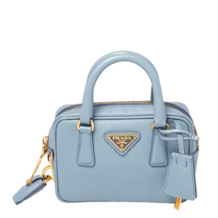 Prada Blue Saffiano Lux Leather Mini Bauletto Bag Prada