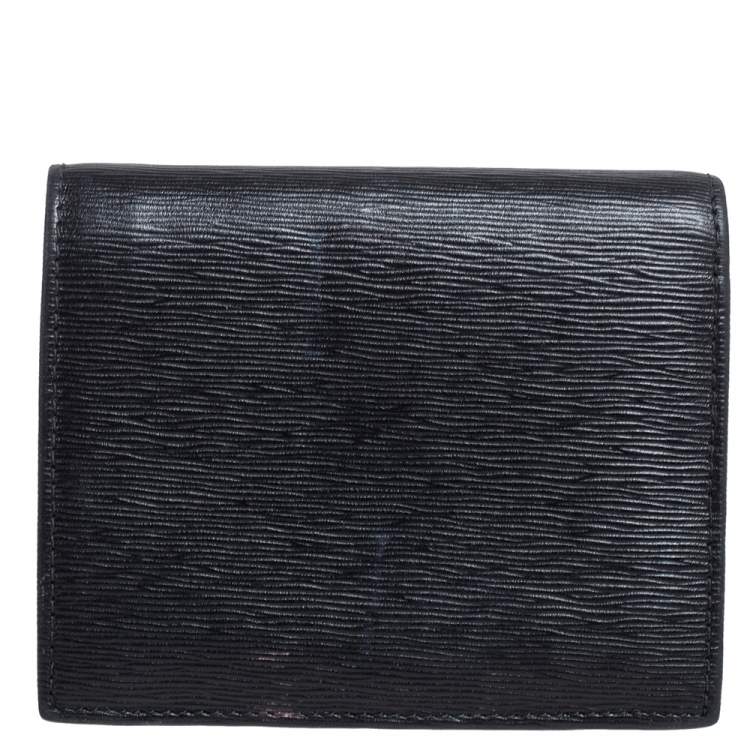مملوكة مسبقًا Prada Black Vitello Move Leather Logo Bifold Compact Wallet