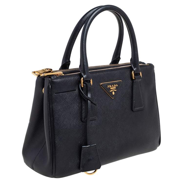 Pre Owned Prada Black Saffiano Lux Leather Mini Galleria Tote