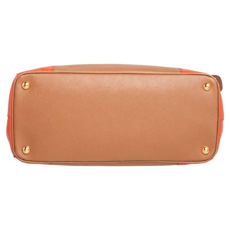 Pre Owned Prada Orange/Beige Saffiano Lux Leather Medium Galleria Tote