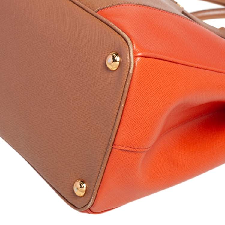 Pre Owned Prada Orange/Beige Saffiano Lux Leather Medium Galleria Tote