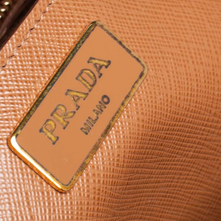 Pre Owned Prada Orange/Beige Saffiano Lux Leather Medium Galleria Tote