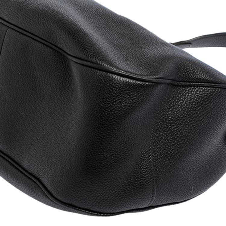 Pre Owned Prada Black Vitello Daino Leather Zip Top Hobo