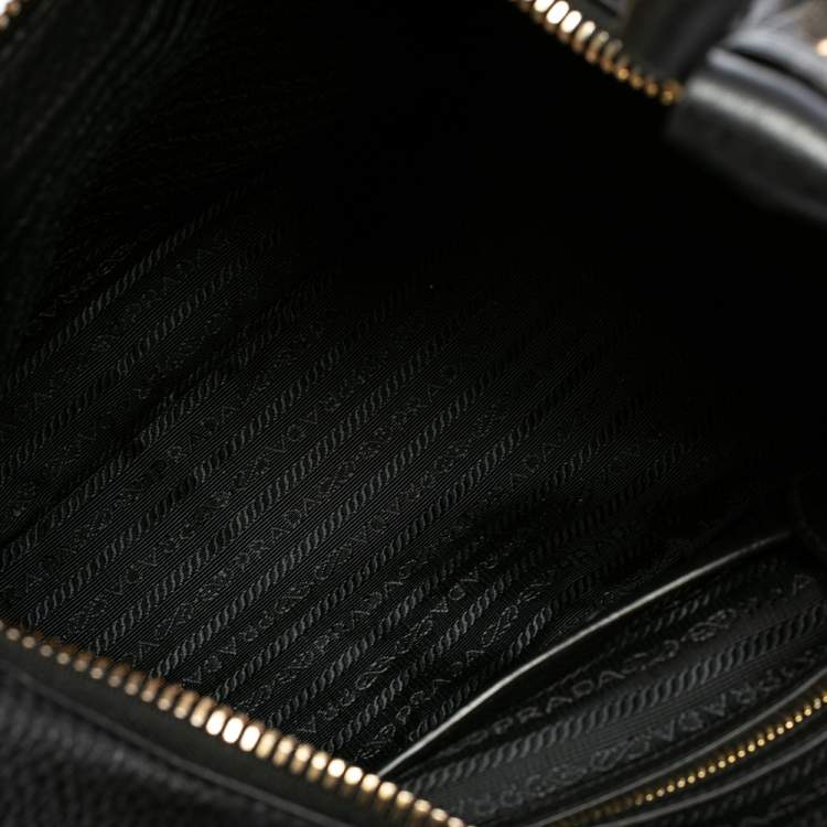 Pre Owned Prada Black Vitello Daino Leather Zip Top Hobo