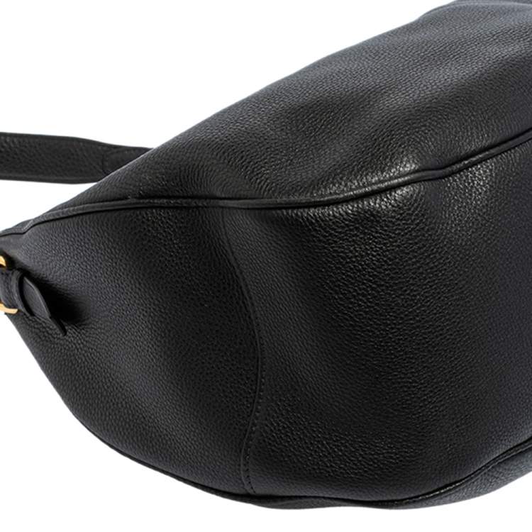 Pre Owned Prada Black Vitello Daino Leather Zip Top Hobo
