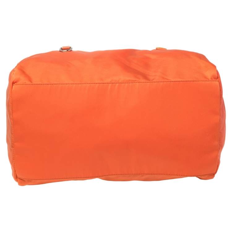 Pre Owned Prada Orange Nylon Boston Bag