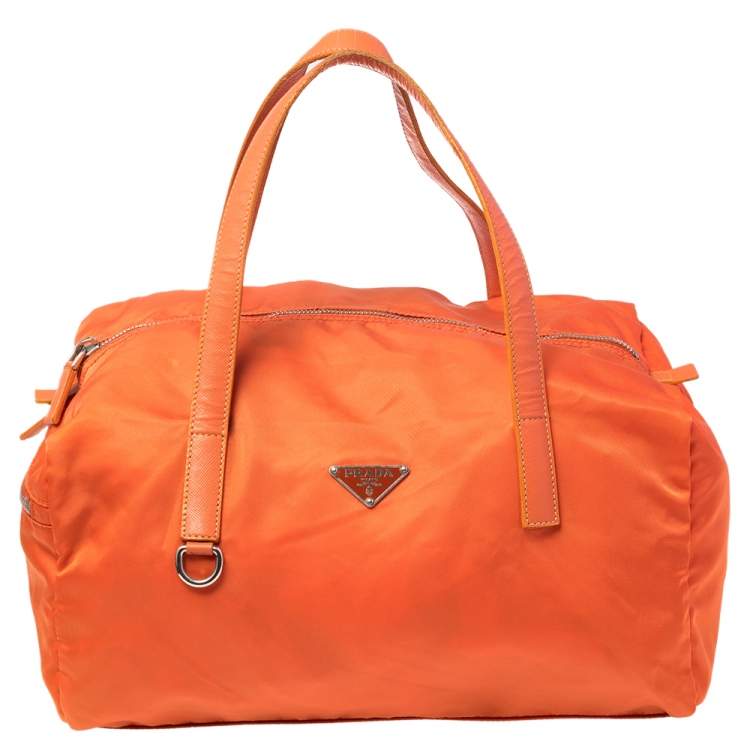 Prada Orange Nylon Boston Bag Prada