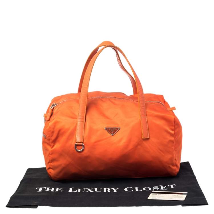 Pre Owned Prada Orange Nylon Boston Bag