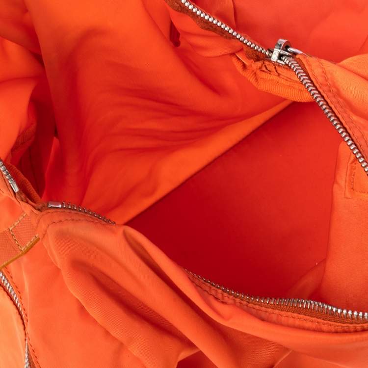 Pre Owned Prada Orange Nylon Boston Bag