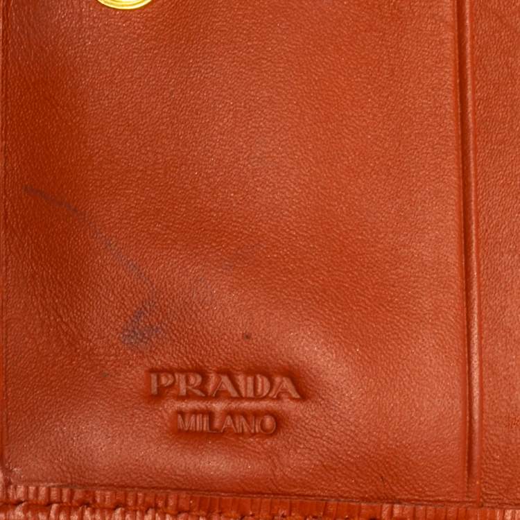 Pre Owned Prada Orange Vitello Move Leather Bifold Wallet