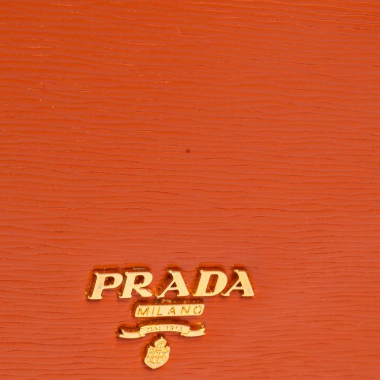 Pre Owned Prada Orange Vitello Move Leather Bifold Wallet