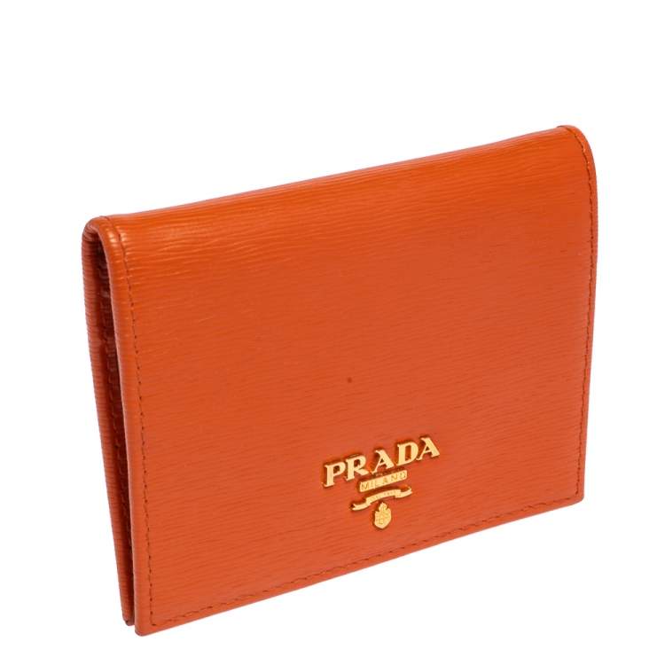Pre Owned Prada Orange Vitello Move Leather Bifold Wallet