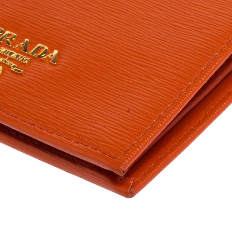 Pre Owned Prada Orange Vitello Move Leather Bifold Wallet