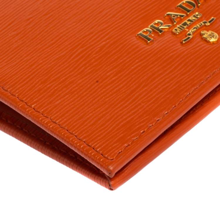 Pre Owned Prada Orange Vitello Move Leather Bifold Wallet