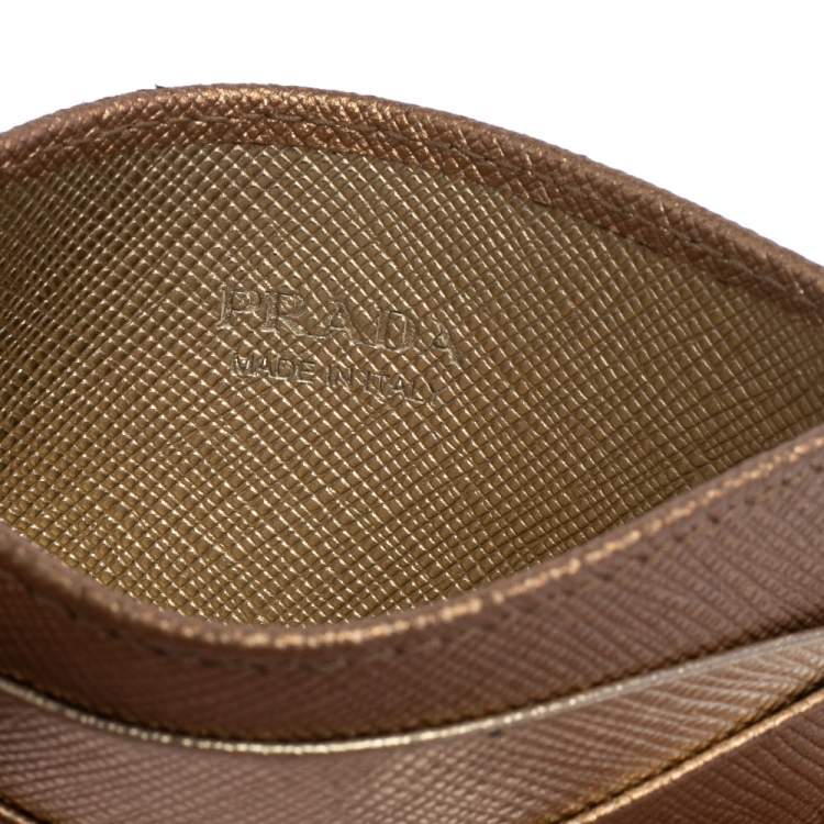 Pre Owned Prada Bronze/Gold Saffiano Leather Card Holder