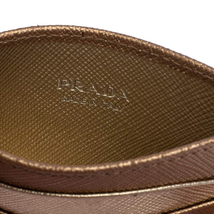 Pre Owned Prada Bronze/Gold Saffiano Leather Card Holder