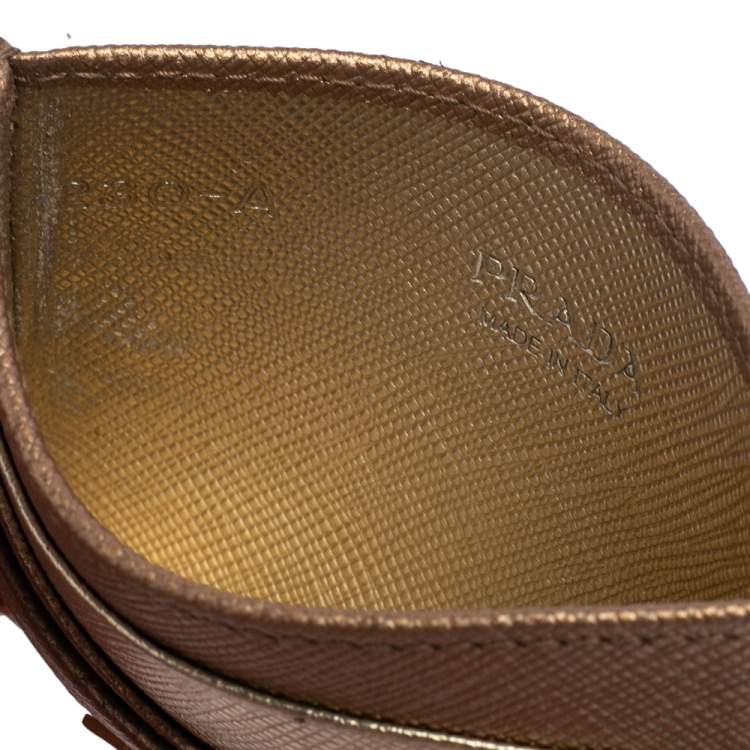 Pre Owned Prada Bronze/Gold Saffiano Leather Card Holder