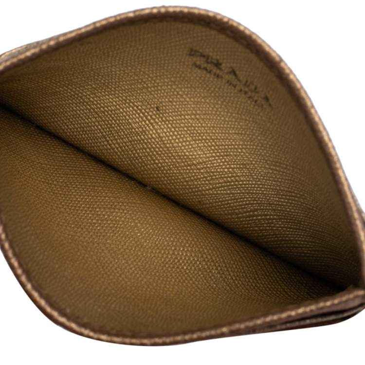 Pre Owned Prada Bronze/Gold Saffiano Leather Card Holder