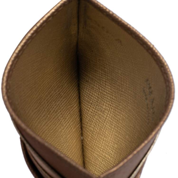Pre Owned Prada Bronze/Gold Saffiano Leather Card Holder