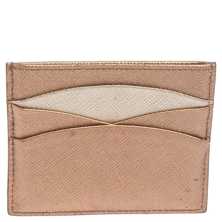 Pre Owned Prada Bronze/Gold Saffiano Leather Card Holder