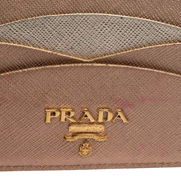 Pre Owned Prada Bronze/Gold Saffiano Leather Card Holder