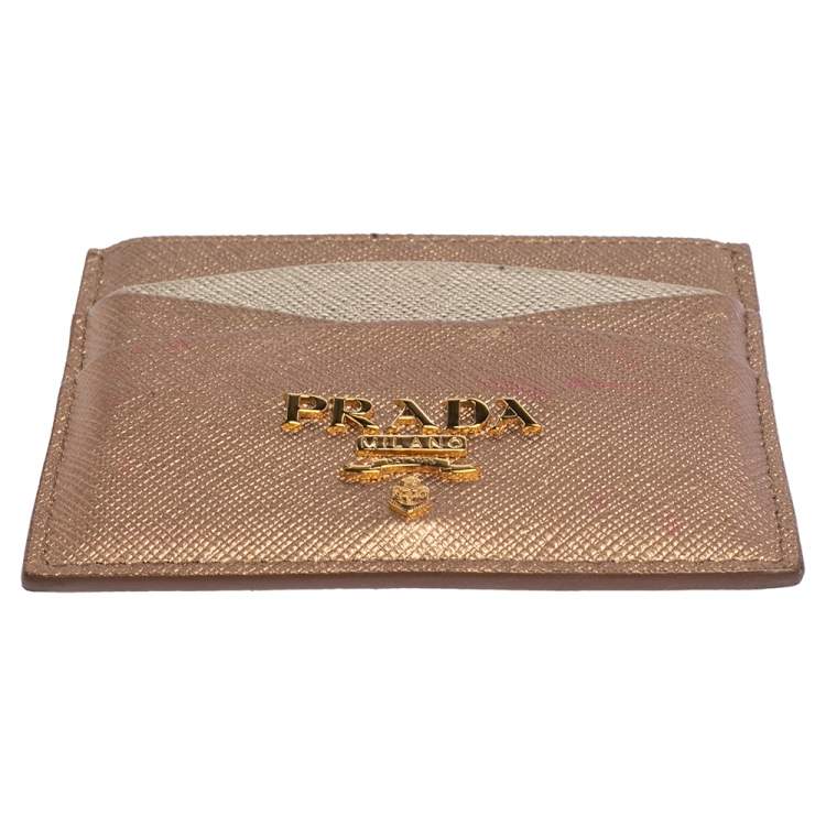 Pre Owned Prada Bronze/Gold Saffiano Leather Card Holder
