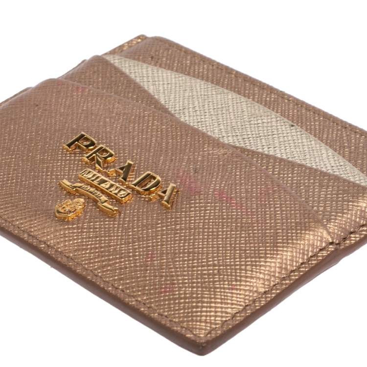 Pre Owned Prada Bronze/Gold Saffiano Leather Card Holder